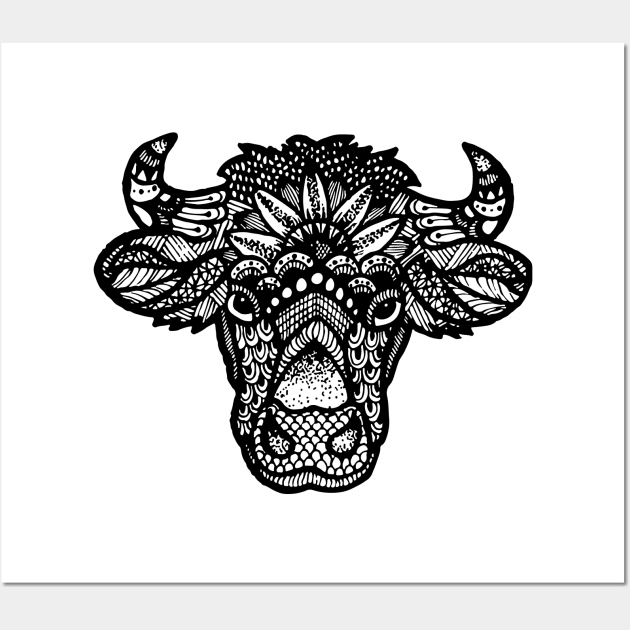 Zentangle Cow Head Wall Art by melaniepetersonart